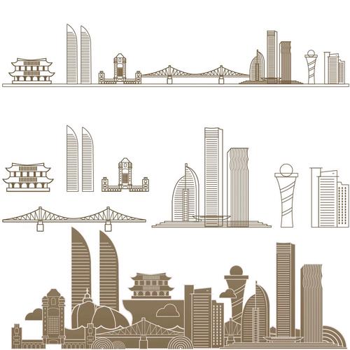 廈門福建地標(biāo)志手繪插畫建筑剪影景點天際線條描稿城市設(shè)計素材